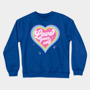 Love Your Self - Anti Valentine's Day Retro 90's Rainbow Heart Crewneck Sweatshirt